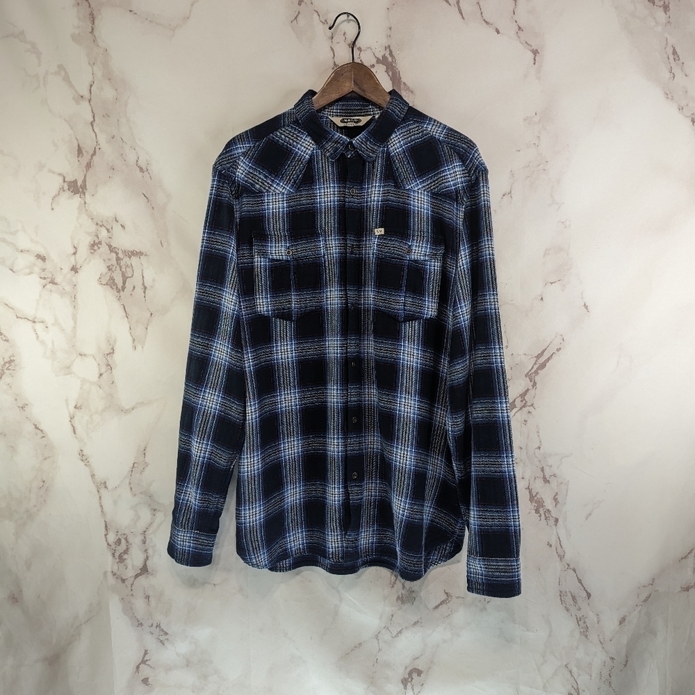 Salt Valley Shirt Mens Medium Blue Flannel Plaid Western Button Up Long Sleeve